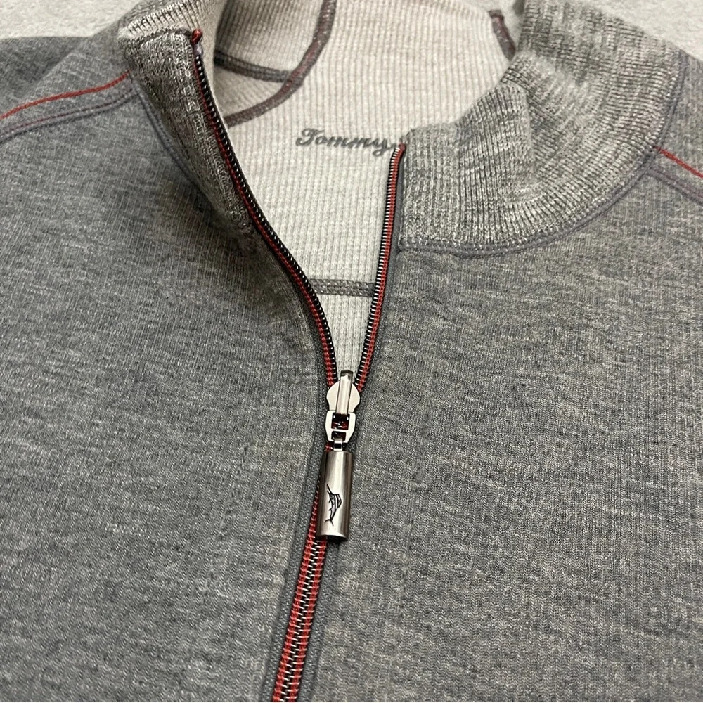Tommy Bahama 1/4 Zip Pullover Gray Heather Mens Sweater Size XXL Reversible